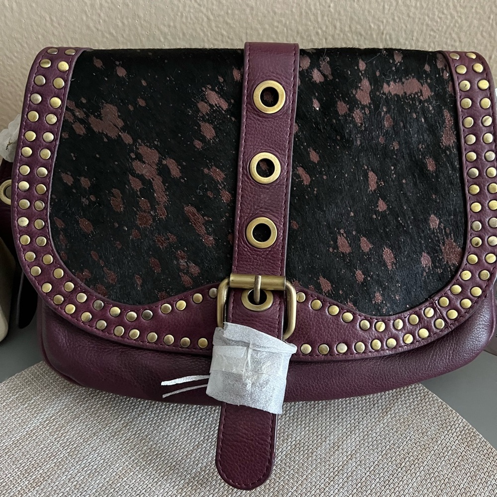 Sharif Plum and Black Studded Crossbody Bag